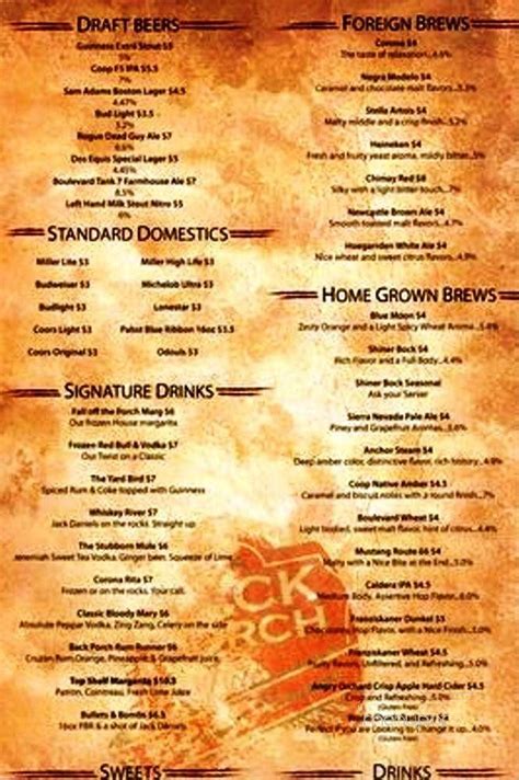 back porch drafthouse|backporch drafthouse lawton menu.